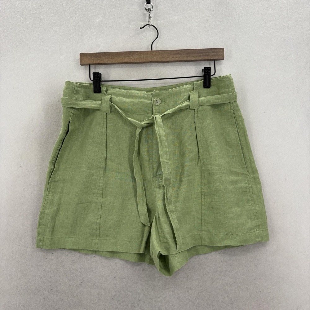 Madewell Linen Seedling Tie-Waist Paperbag Shorts Womens 6 Green Preppy Summer